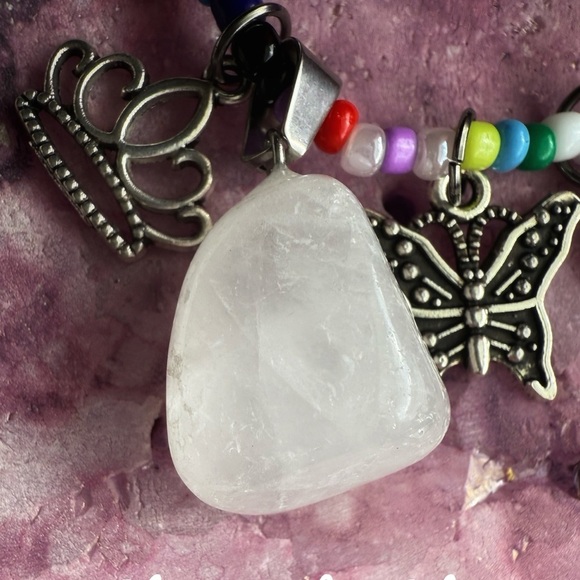 Green and White Bohemian Necklace with Charms phantom quartz - Picture 3 of 4